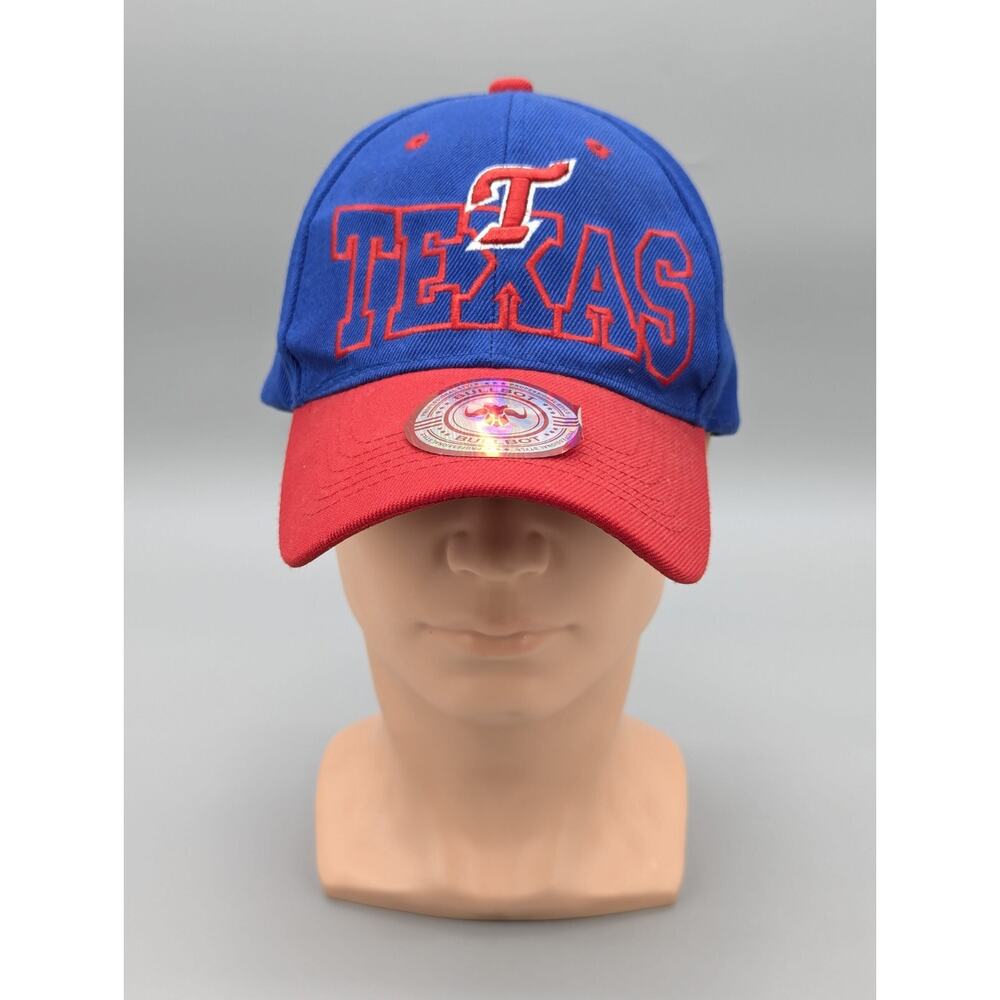 Bullbot Adjustable Texas Baseball Cap Hat Red & Blue Embroidered Logo